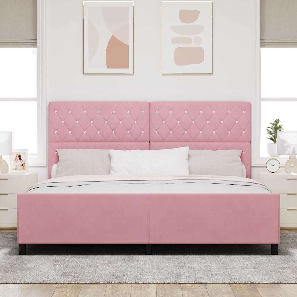 vidaXL Łóżko sprężynowe Z zagłówkiem Różowy 200 x 200 cm Aksamit