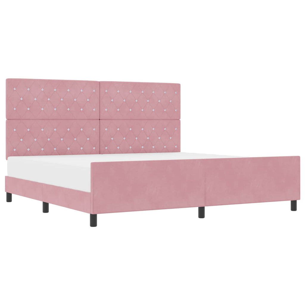 vidaXL Łóżko sprężynowe Z zagłówkiem Różowy 200 x 200 cm Aksamit