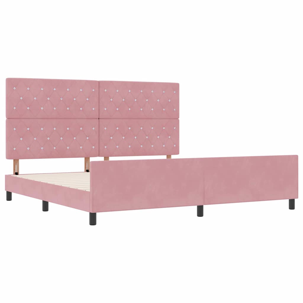 vidaXL Łóżko sprężynowe Z zagłówkiem Różowy 200 x 200 cm Aksamit