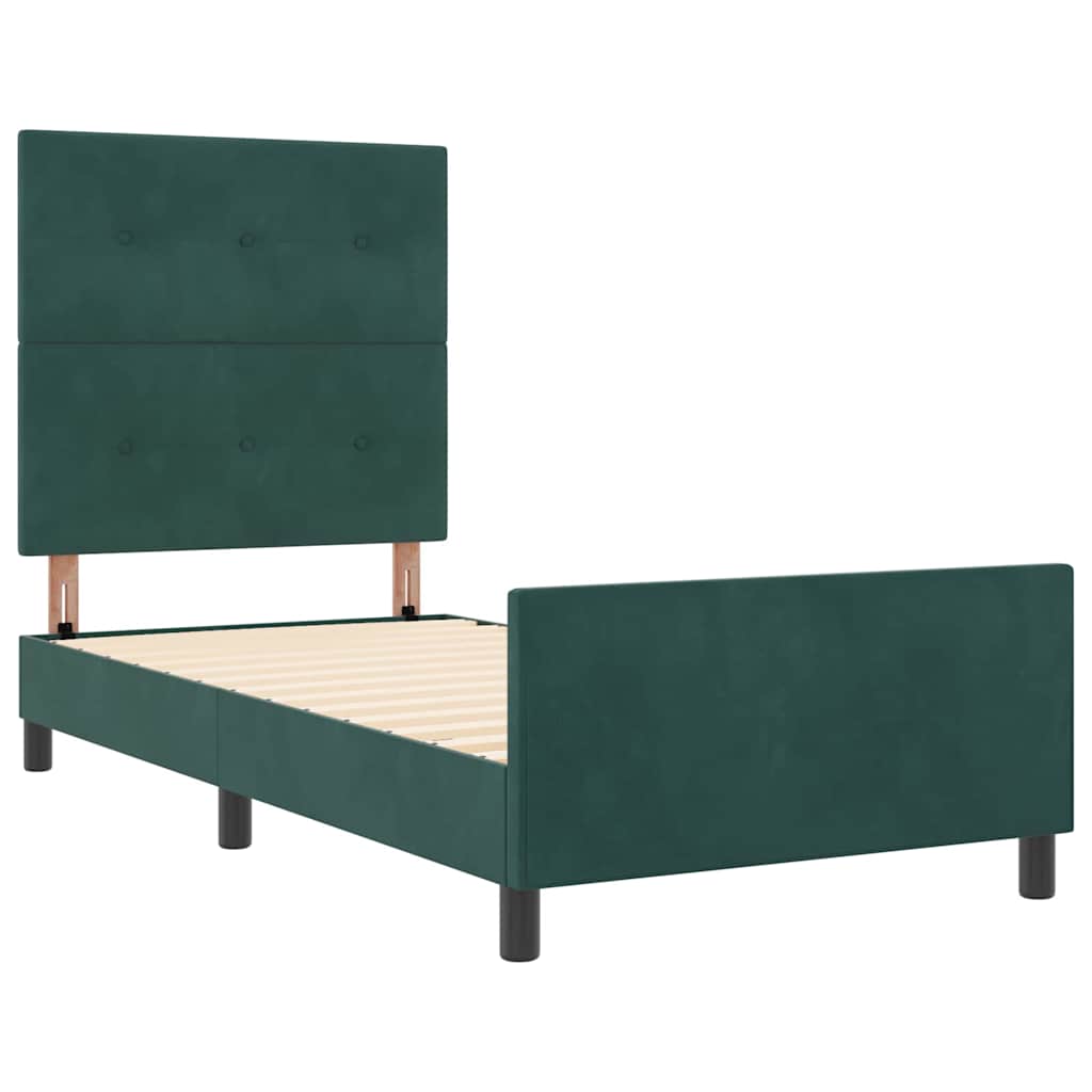 vidaXL Łóżko sprężynowe Z zagłówkiem Ciemna zieleń 90 x 200 cm Aksamit