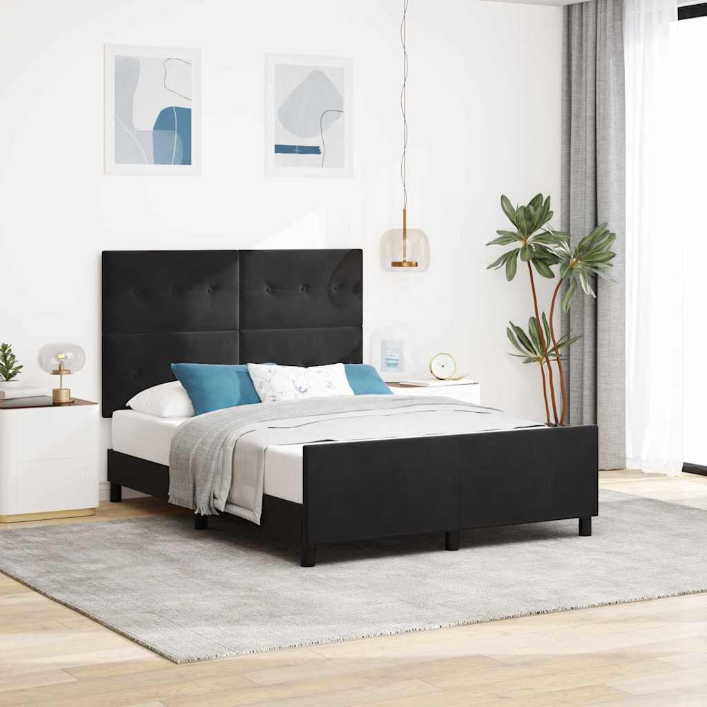 vidaXL Łóżko sprężynowe Z zagłówkiem Czarny 140 x 190 cm Aksamit