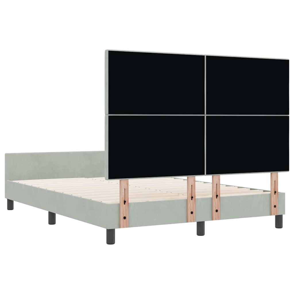 vidaXL Łóżko sprężynowe Z zagłówkiem Jasnoszary 160 x 200 cm Aksamit