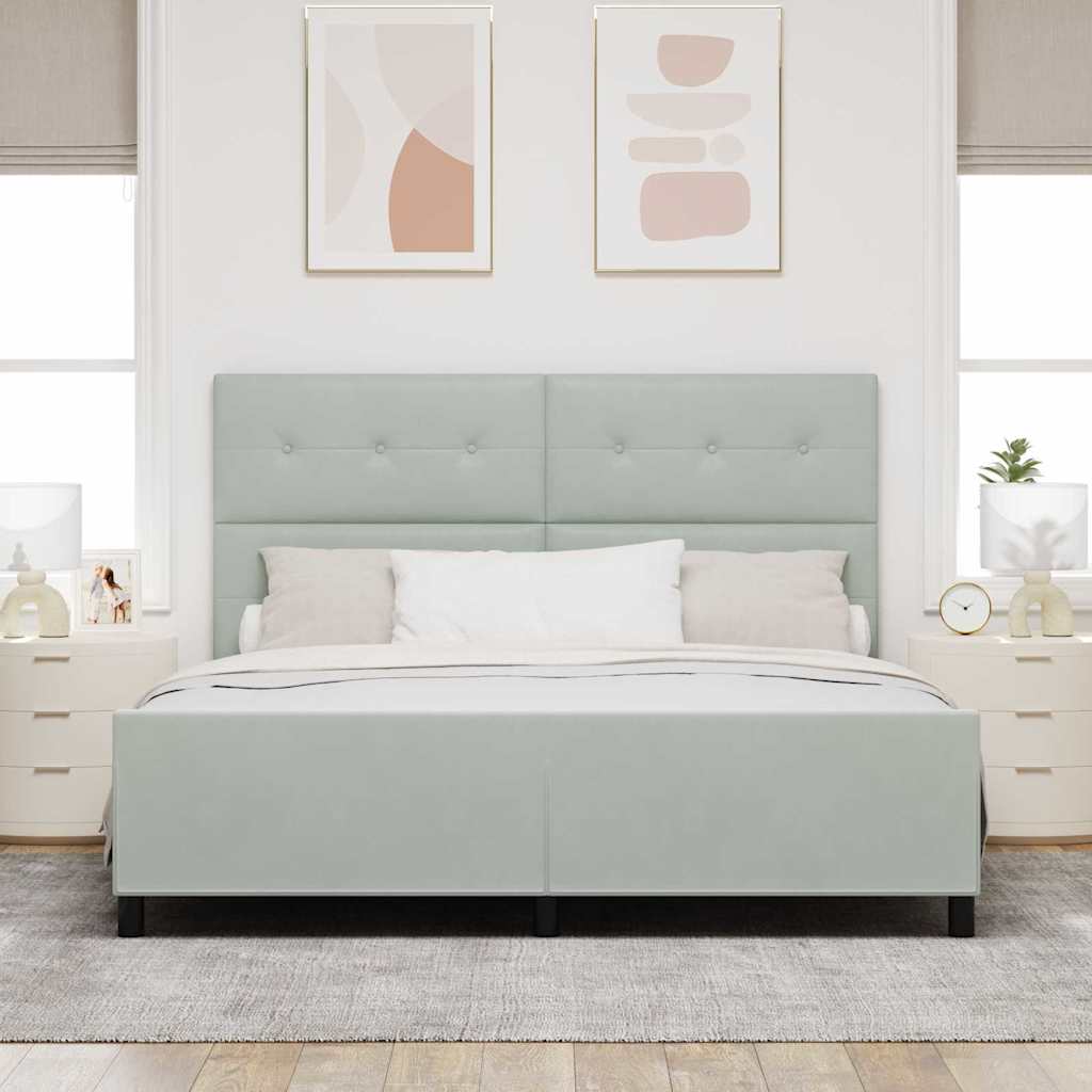 vidaXL Łóżko sprężynowe Z zagłówkiem Jasnoszary 180 x 200 cm Aksamit