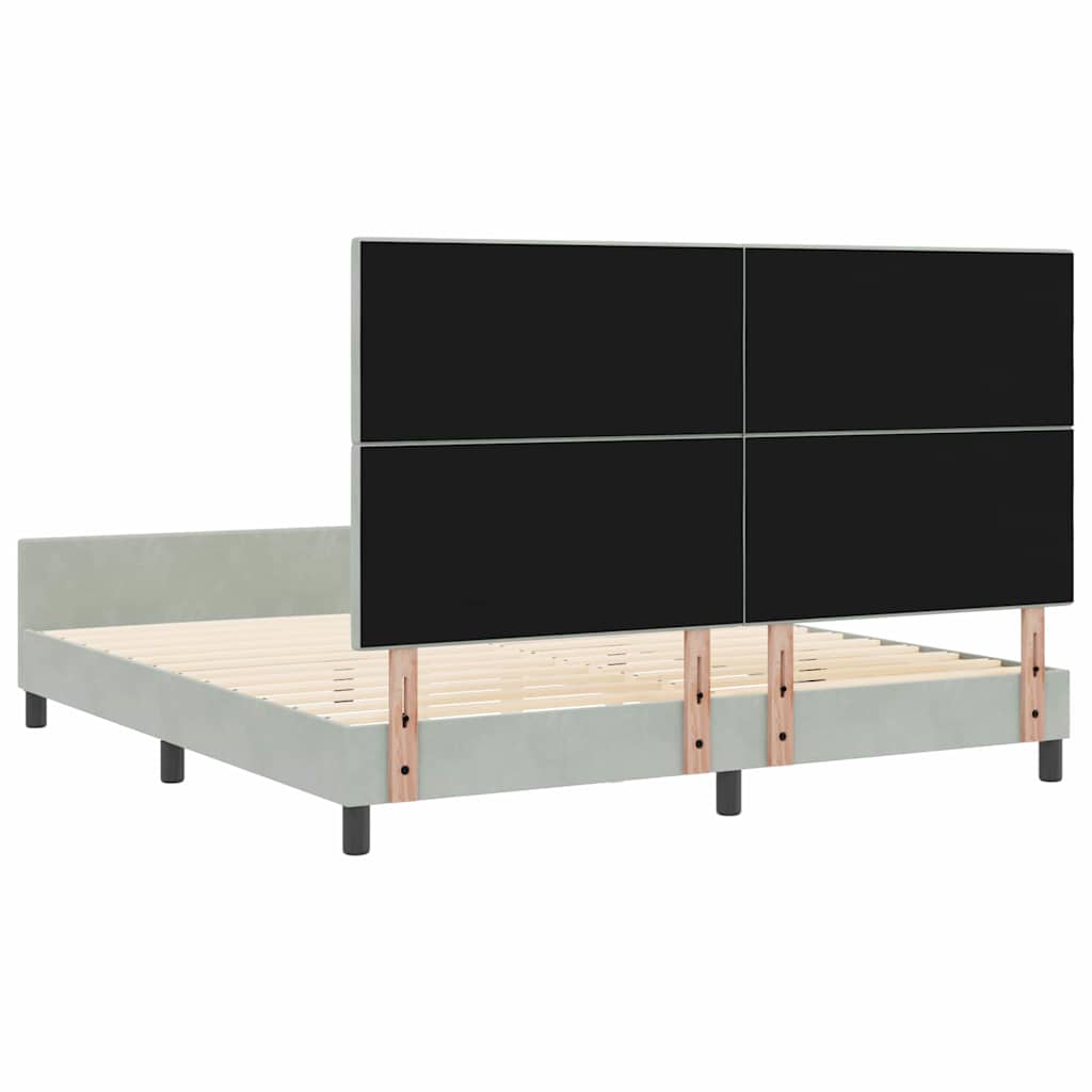 vidaXL Łóżko sprężynowe Z zagłówkiem Jasnoszary 180 x 200 cm Aksamit