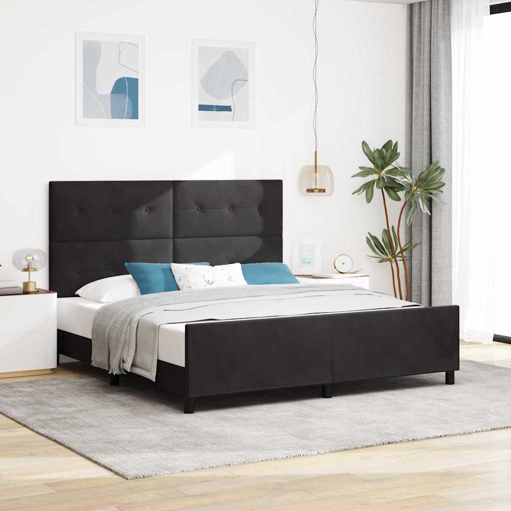 vidaXL Łóżko sprężynowe Z zagłówkiem Czarny 180 x 200 cm Aksamit
