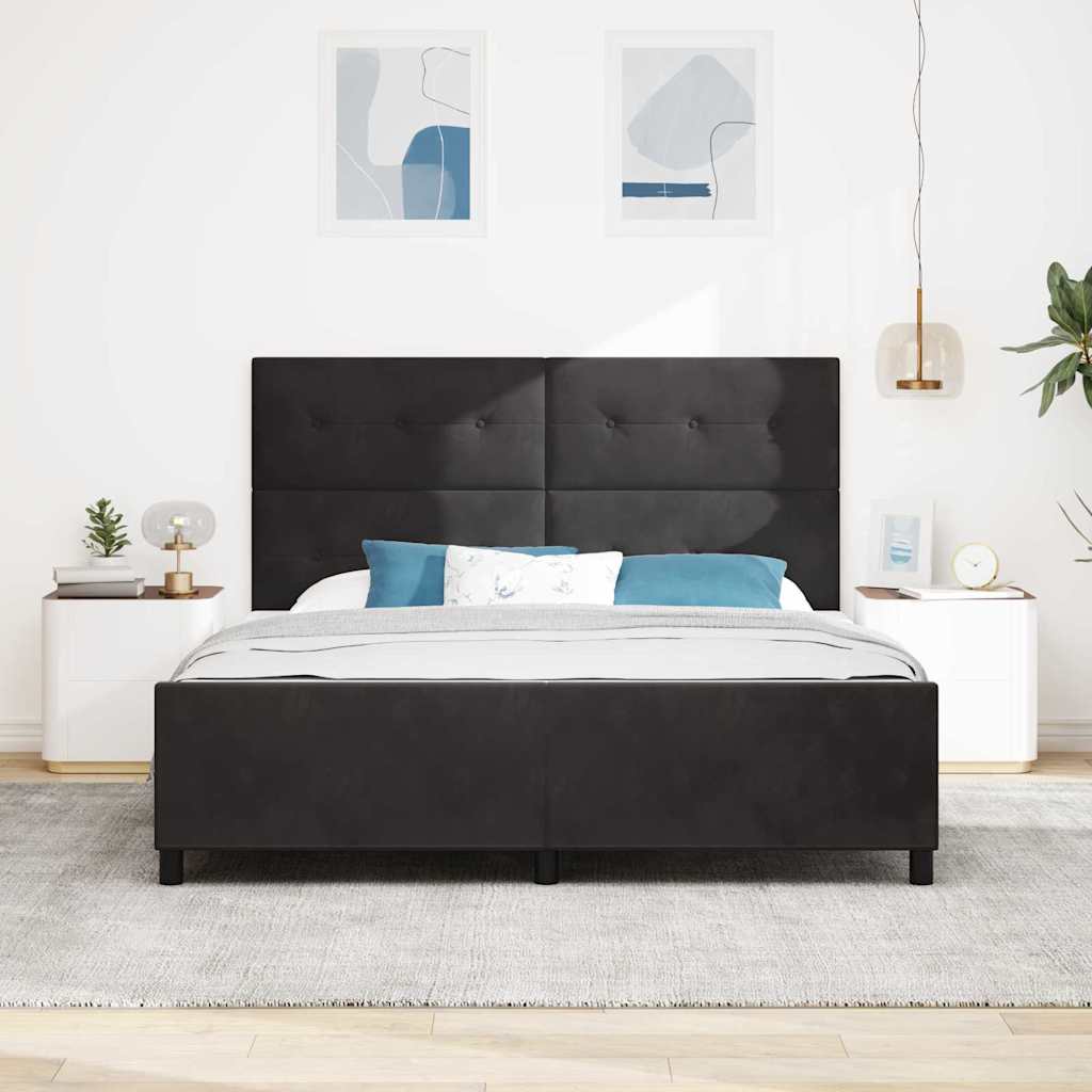 vidaXL Łóżko sprężynowe Z zagłówkiem Czarny 180 x 200 cm Aksamit
