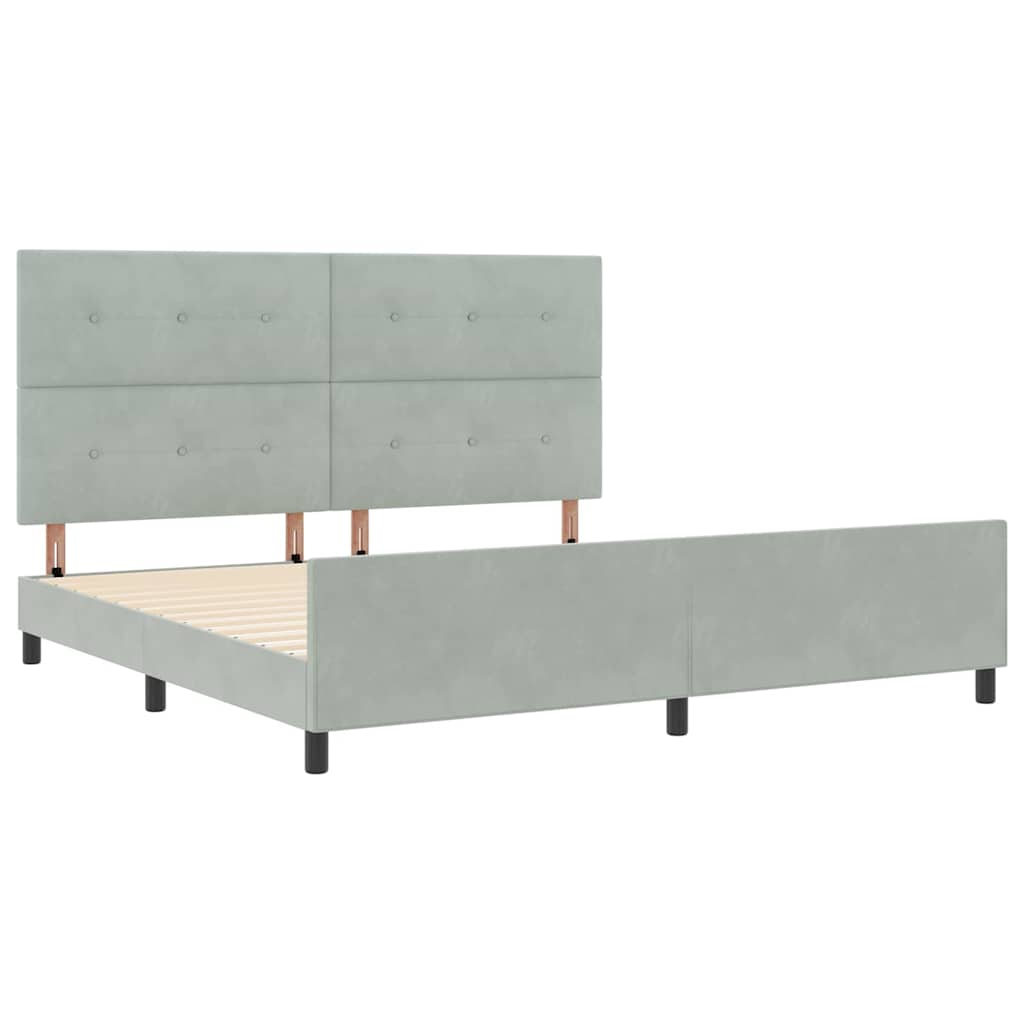 vidaXL Łóżko sprężynowe Z zagłówkiem Jasnoszary 200 x 200 cm Aksamit