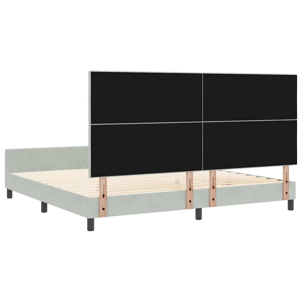 vidaXL Łóżko sprężynowe Z zagłówkiem Jasnoszary 200 x 200 cm Aksamit