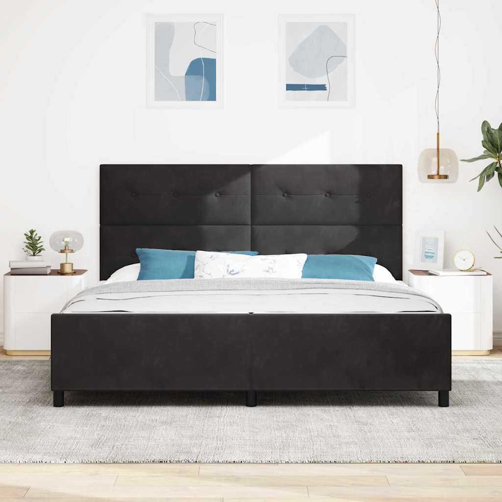 vidaXL Łóżko sprężynowe Z zagłówkiem Czarny 200 x 200 cm Aksamit