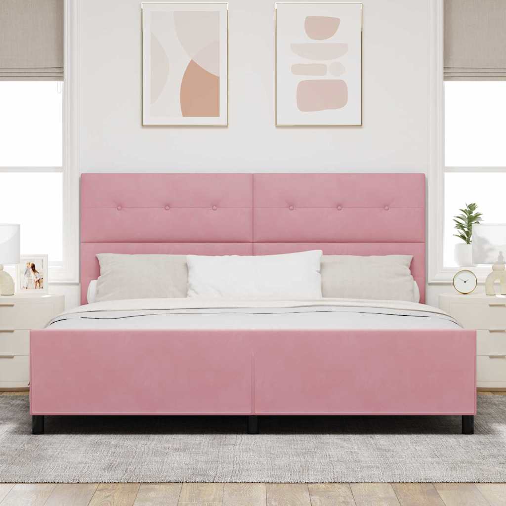 vidaXL Łóżko sprężynowe Z zagłówkiem Różowy 200 x 200 cm Aksamit