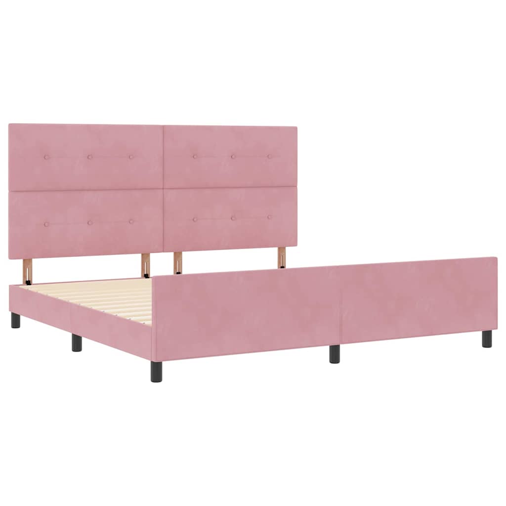 vidaXL Łóżko sprężynowe Z zagłówkiem Różowy 200 x 200 cm Aksamit