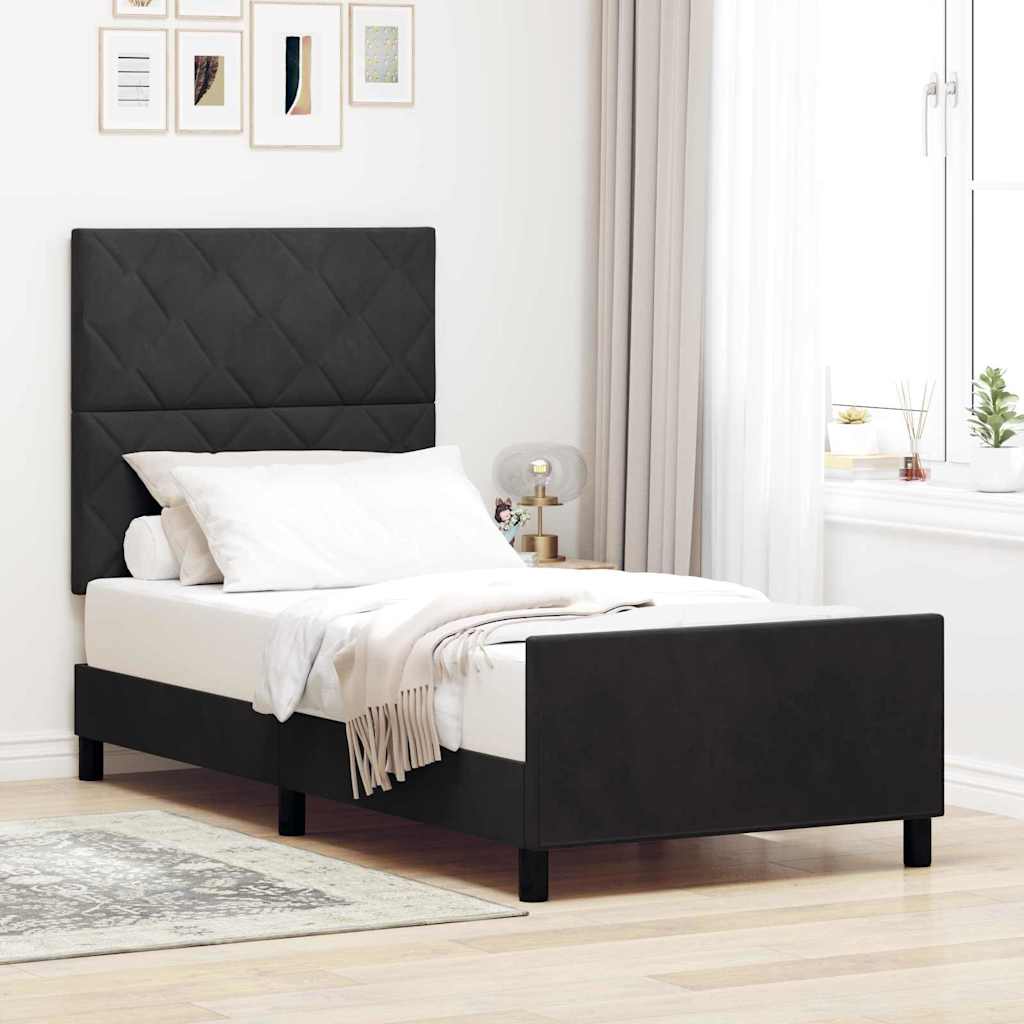 vidaXL Łóżko sprężynowe Z zagłówkiem Czarny 90 x 200 cm Aksamit