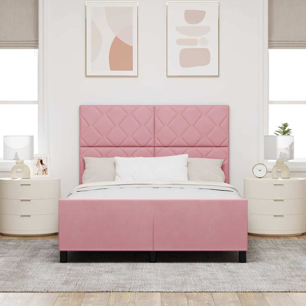 vidaXL Łóżko sprężynowe Z zagłówkiem Różowy 140 x 190 cm Aksamit