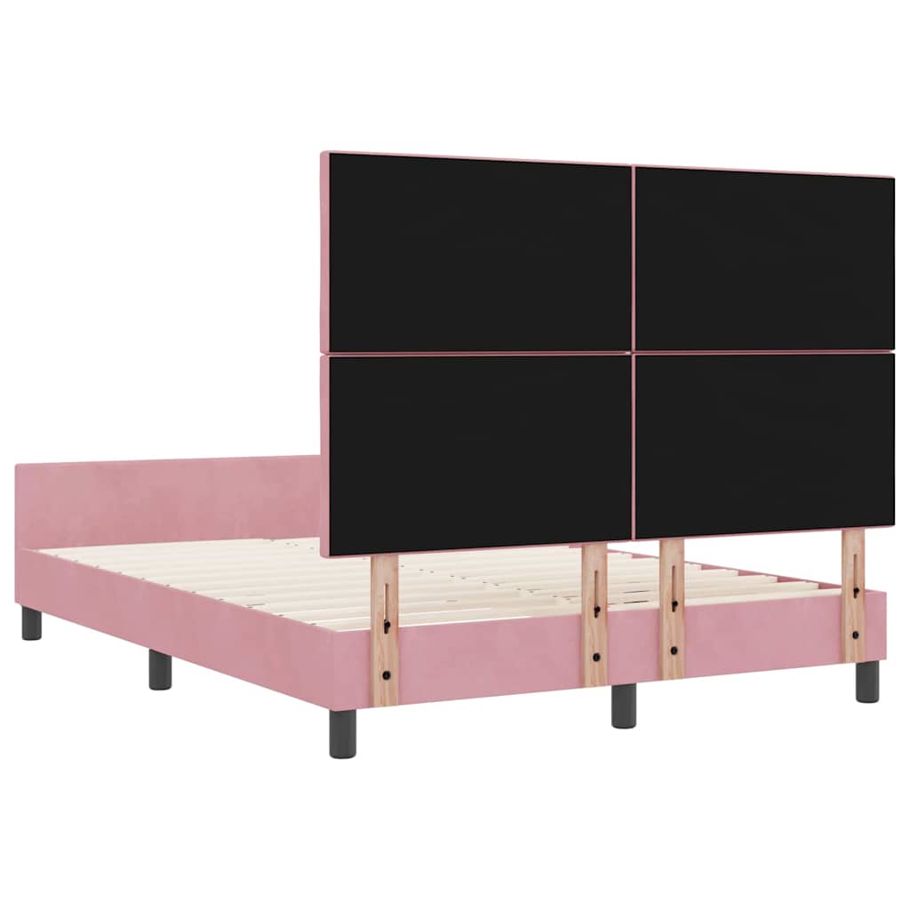 vidaXL Łóżko sprężynowe Z zagłówkiem Różowy 140 x 190 cm Aksamit
