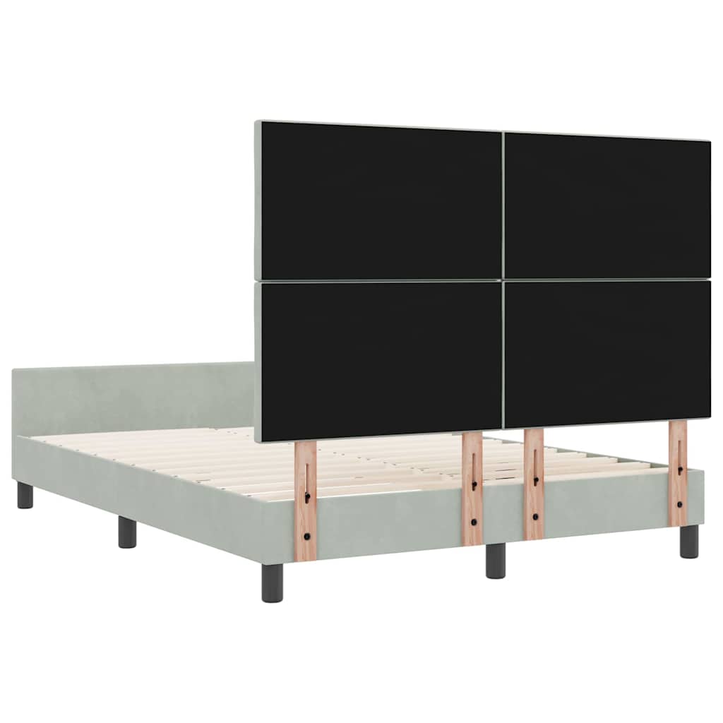 vidaXL Łóżko sprężynowe Z zagłówkiem Jasnoszary 160 x 200 cm Aksamit