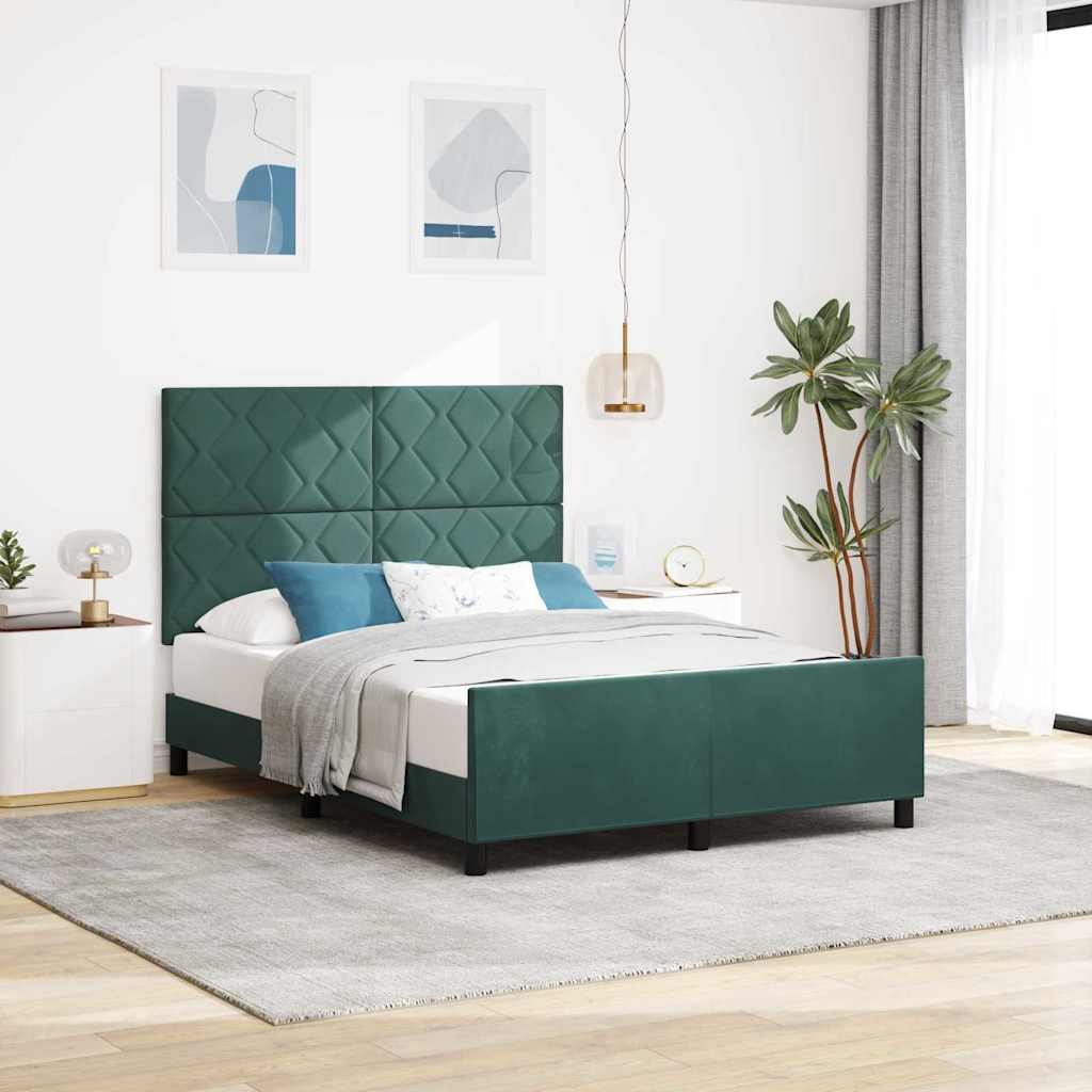 vidaXL Łóżko sprężynowe Ciemna zieleń 160 x 200 cm Aksamit