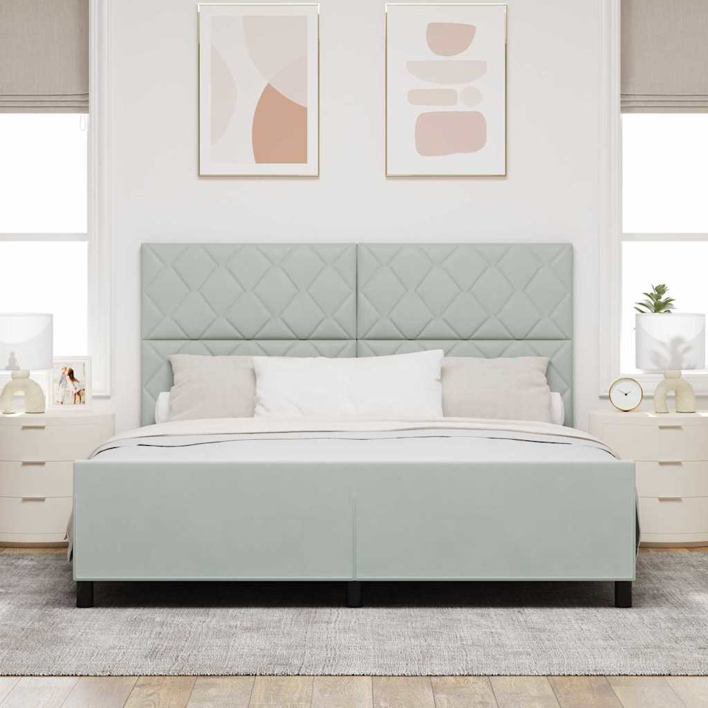 vidaXL Łóżko sprężynowe Z zagłówkiem Jasnoszary 180 x 200 cm Aksamit
