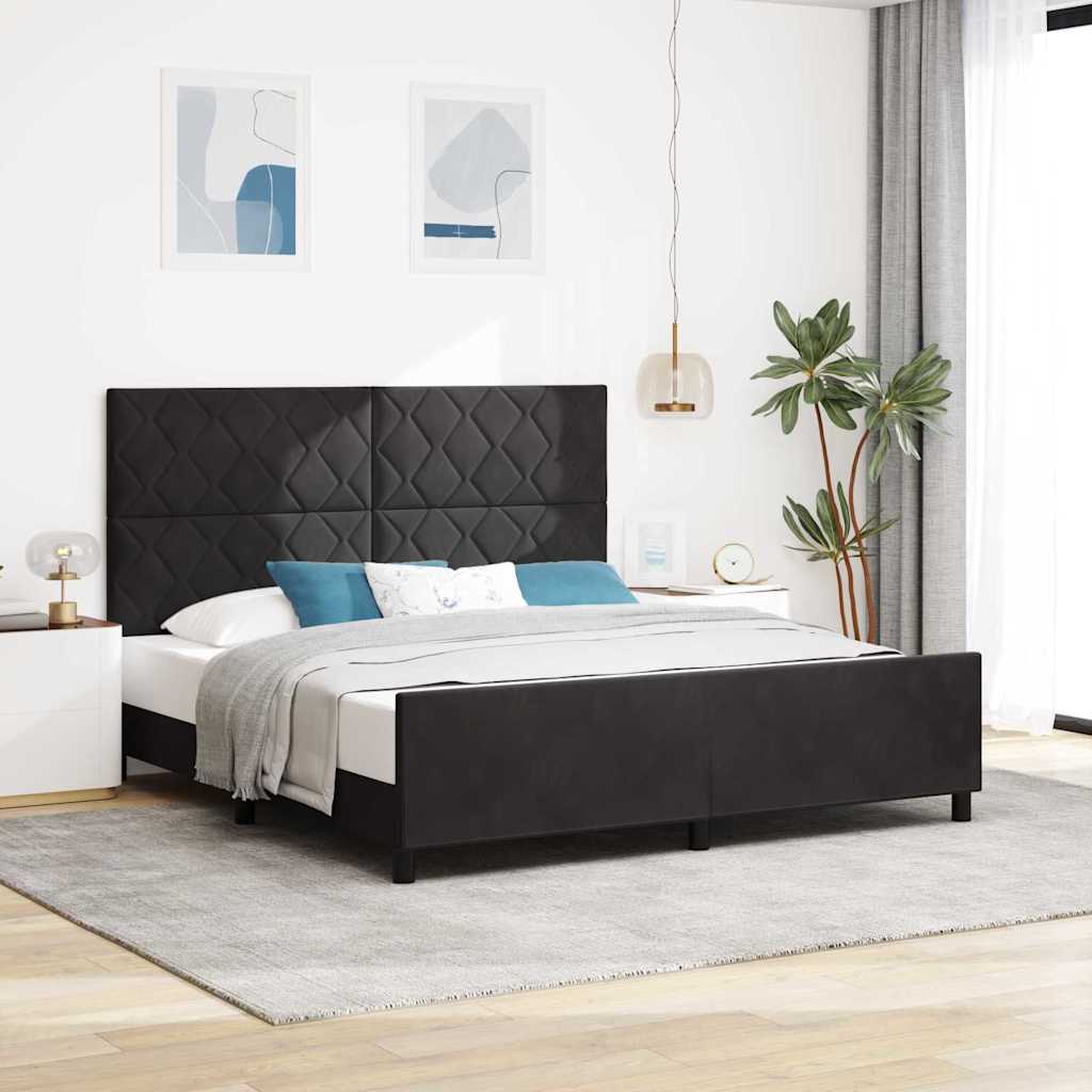 vidaXL Łóżko sprężynowe Z zagłówkiem Czarny 180 x 200 cm Aksamit