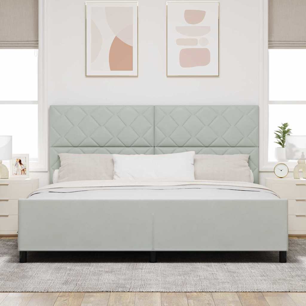 vidaXL Łóżko sprężynowe Z zagłówkiem Jasnoszary 200 x 200 cm Aksamit