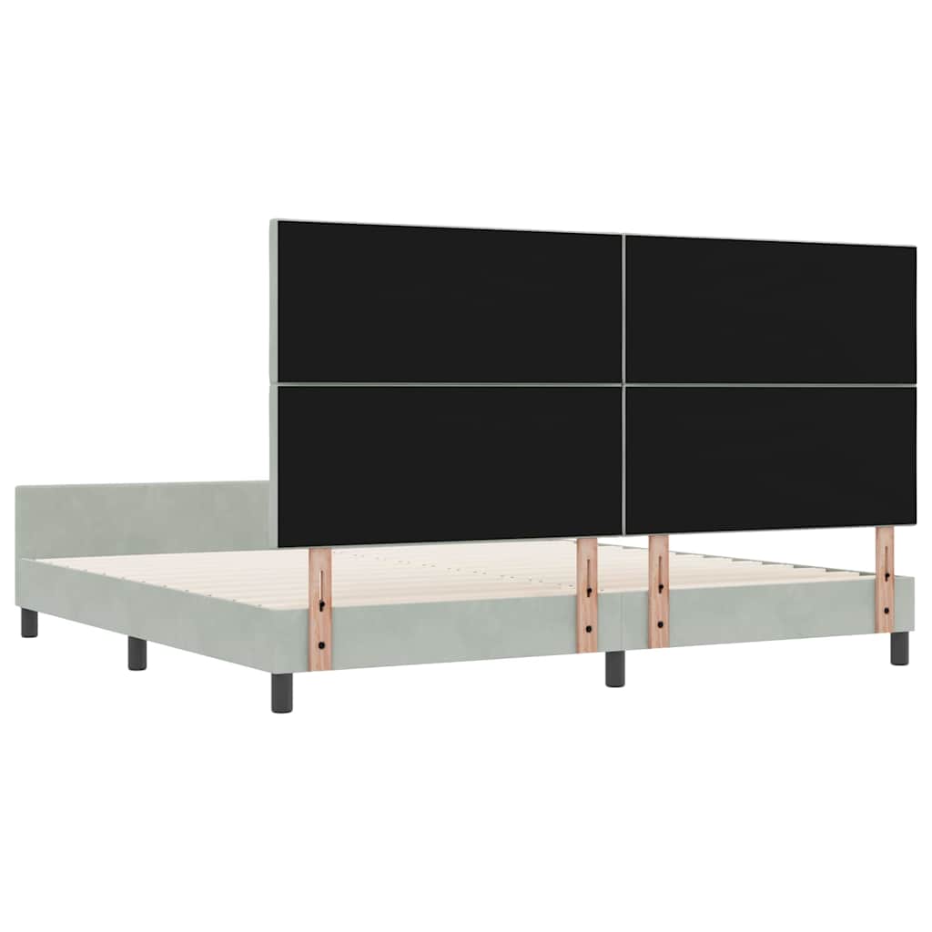 vidaXL Łóżko sprężynowe Z zagłówkiem Jasnoszary 200 x 200 cm Aksamit