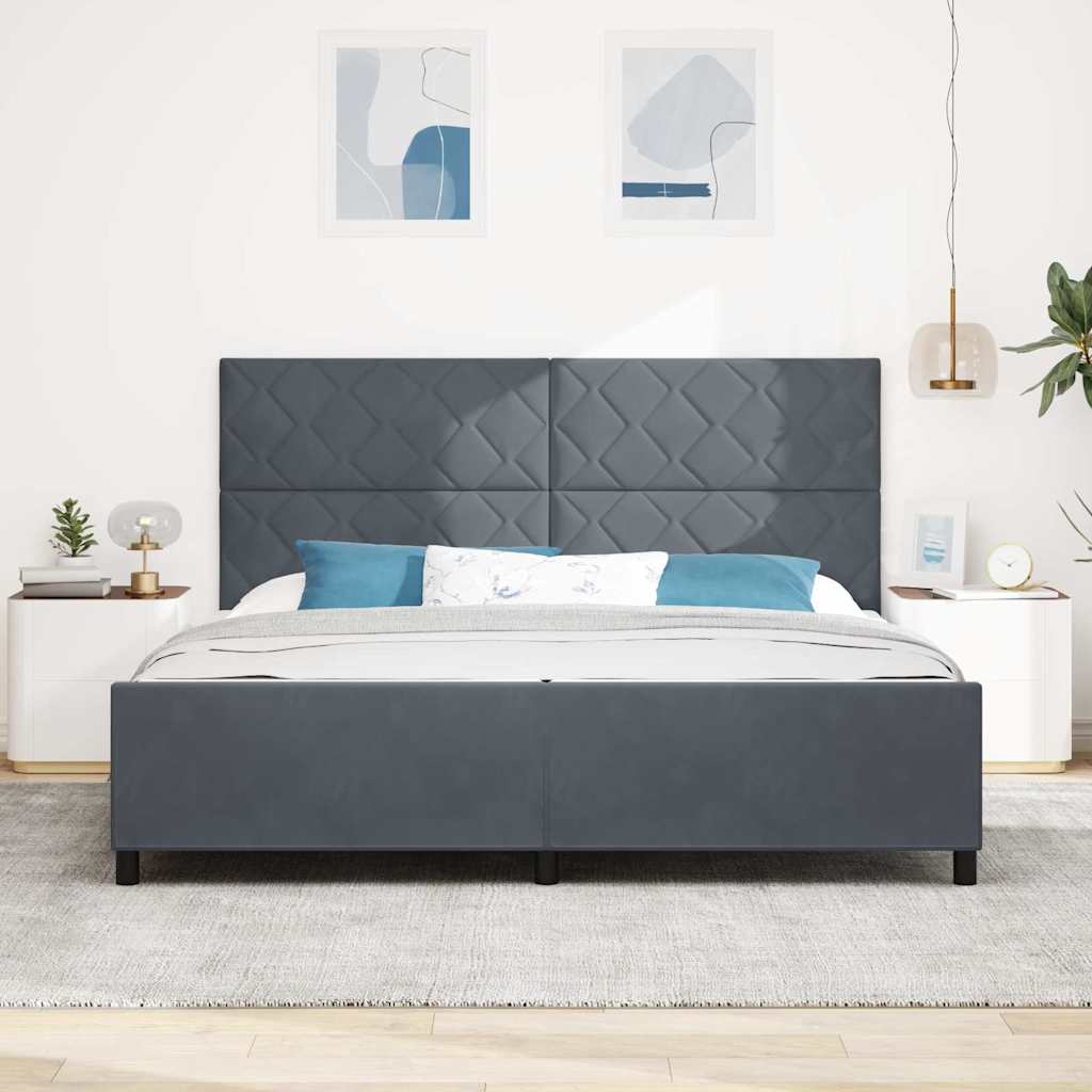 vidaXL Łóżko sprężynowe Z zagłówkiem ciemno szary 200 x 200 cm Aksamit