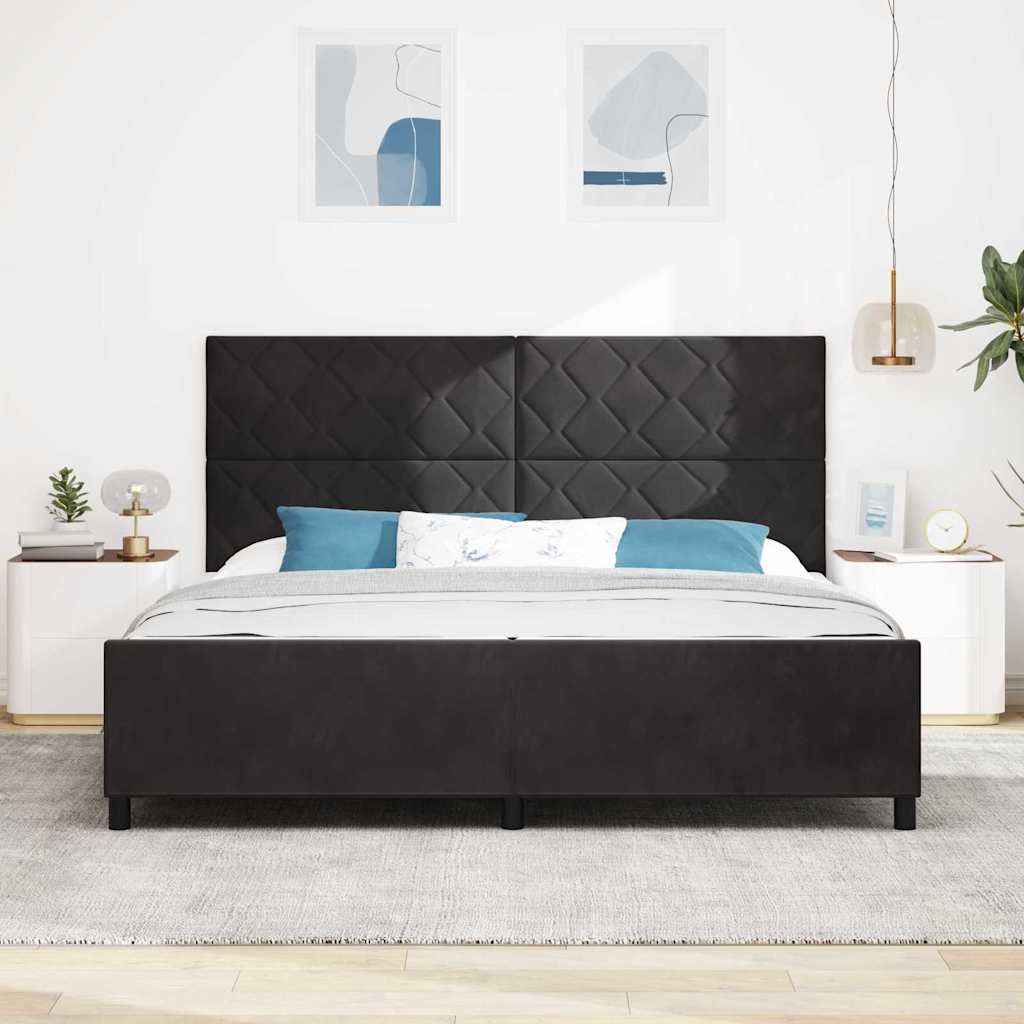 vidaXL Łóżko sprężynowe Z zagłówkiem Czarny 200 x 200 cm Aksamit