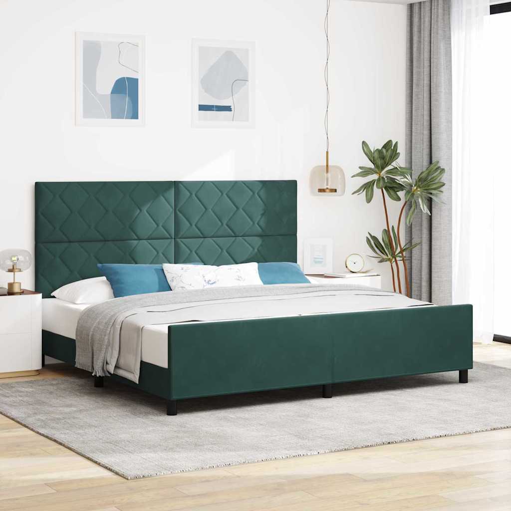 vidaXL Łóżko sprężynowe Ciemna zieleń 200 x 200 cm Aksamit