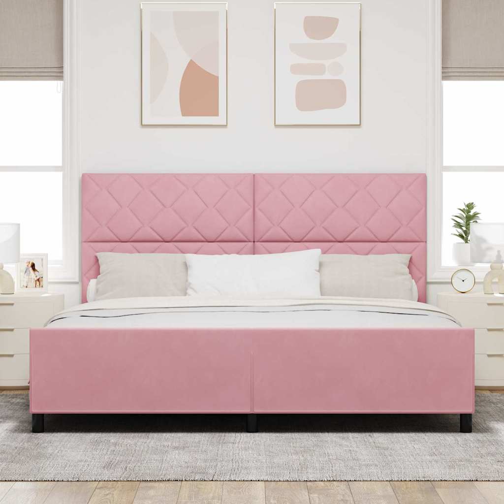 vidaXL Łóżko sprężynowe Z zagłówkiem Różowy 200 x 200 cm Aksamit