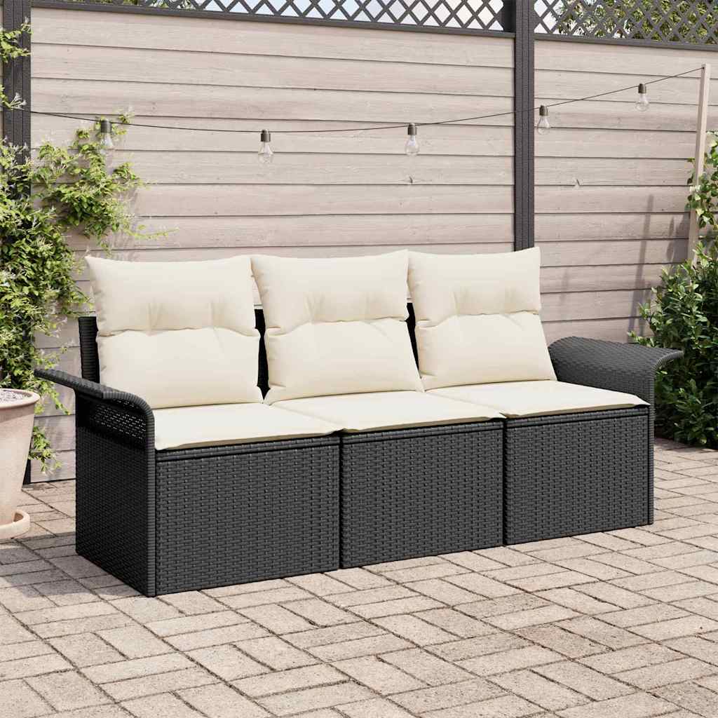 vidaXL Zestaw Sof na Ogród z poduszką 3 pcs Czarny Polirattan