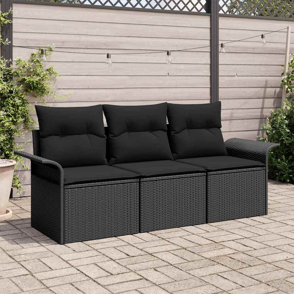 vidaXL Zestaw Sof na Ogród z poduszką 3 pcs Czarny Polirattan