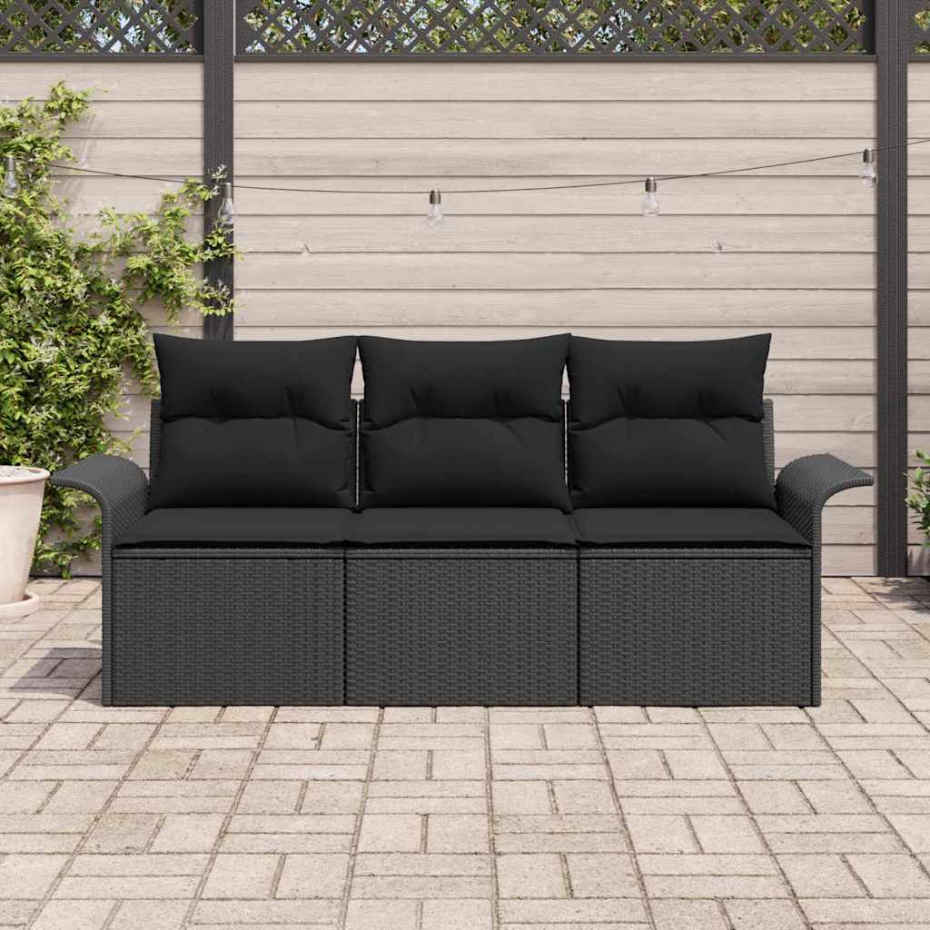 vidaXL Zestaw Sof na Ogród z poduszką 3 pcs Czarny Polirattan