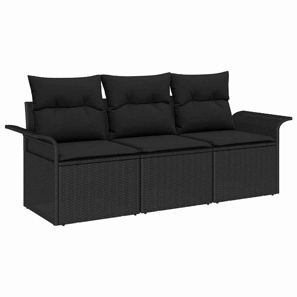 vidaXL Zestaw Sof na Ogród z poduszką 3 pcs Czarny Polirattan
