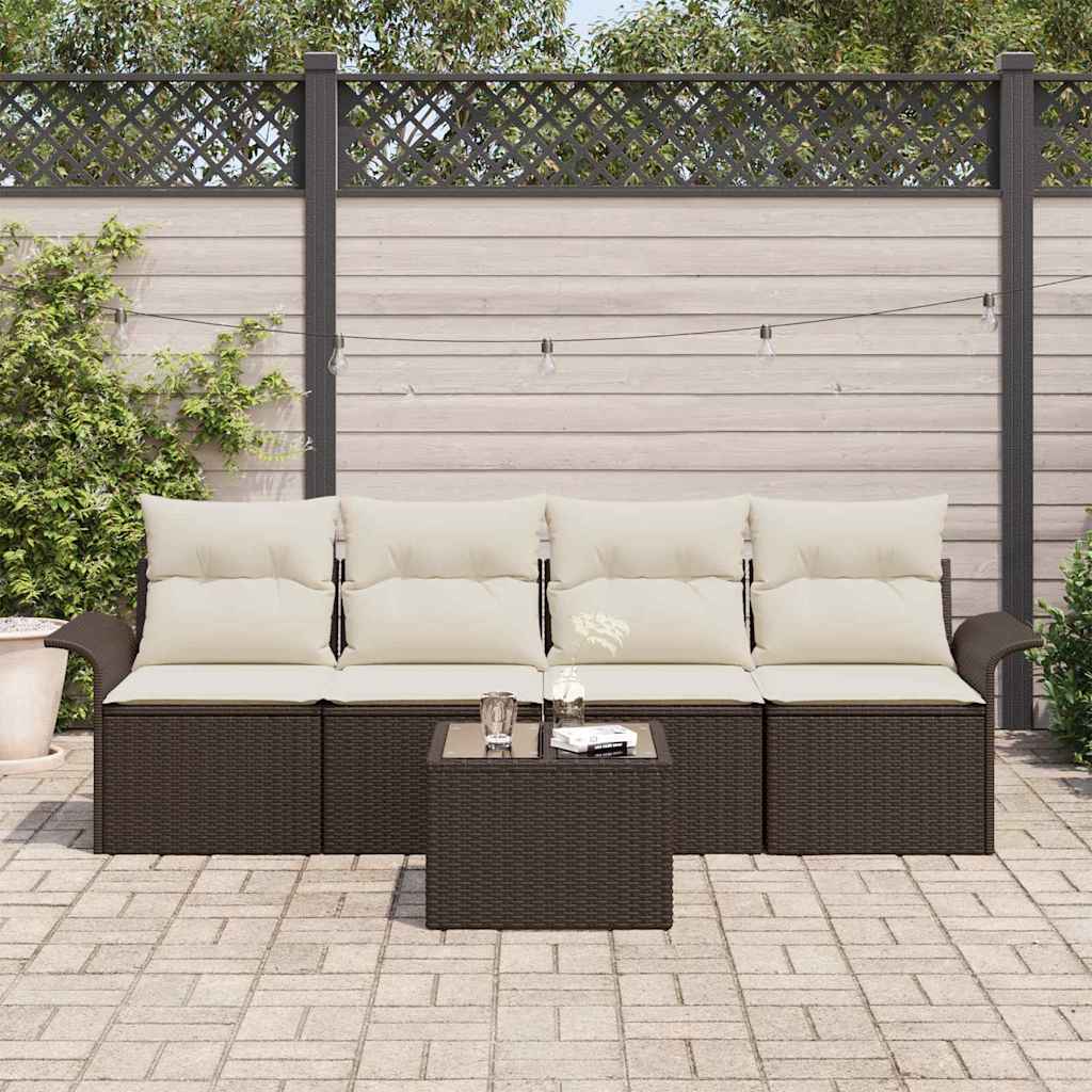 vidaXL Zestaw Sof na Ogród 5 pcs Brązowy i Kremowy polirattan