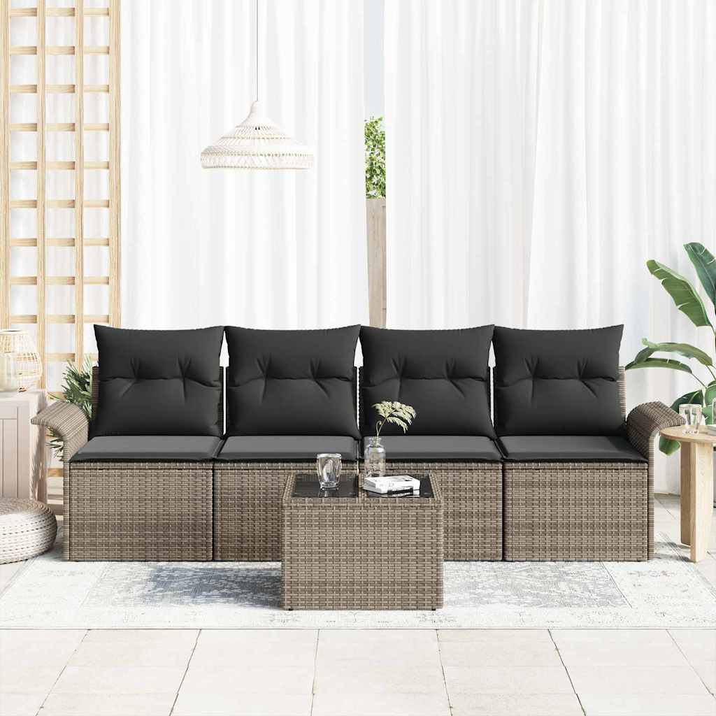 vidaXL Zestaw Sof na Ogród z poduszką 5 pcs Szary polirattan