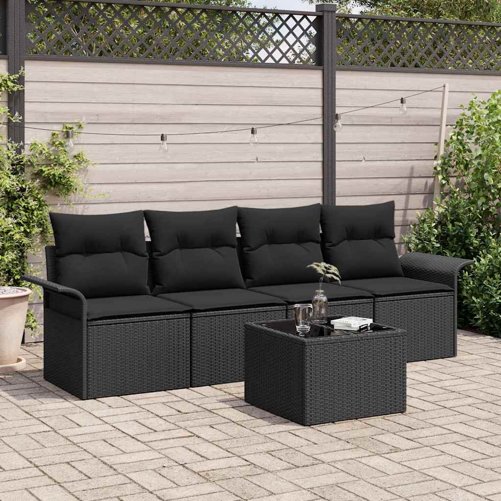 vidaXL Zestaw Sof na Ogród z poduszką 5 pcs Czarny polirattan