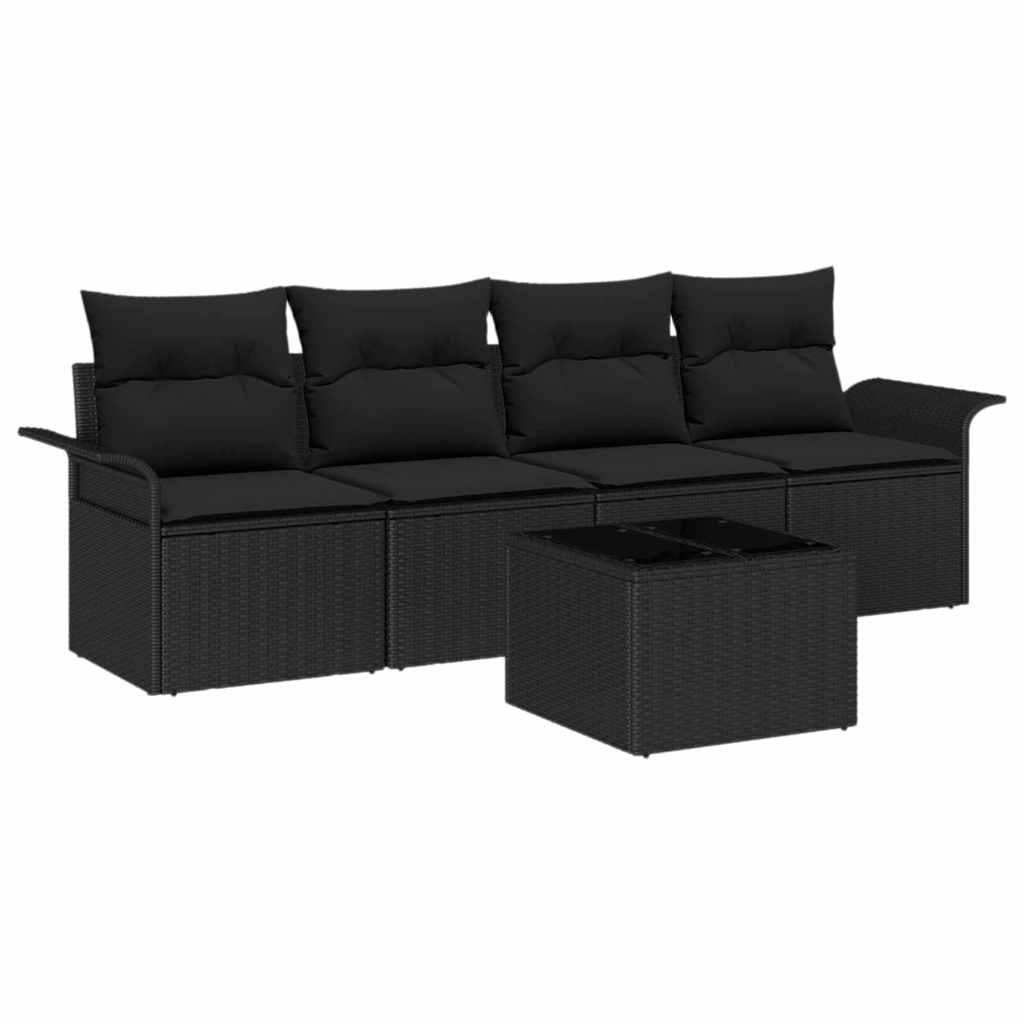 vidaXL Zestaw Sof na Ogród z poduszką 5 pcs Czarny polirattan