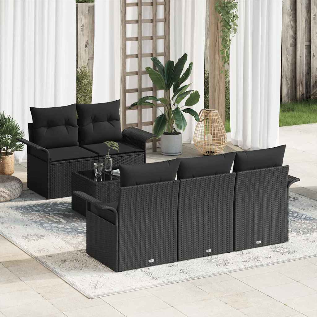 vidaXL Zestaw Sof na Ogród 6 pcs Czarny Polirattan, stal i szkło