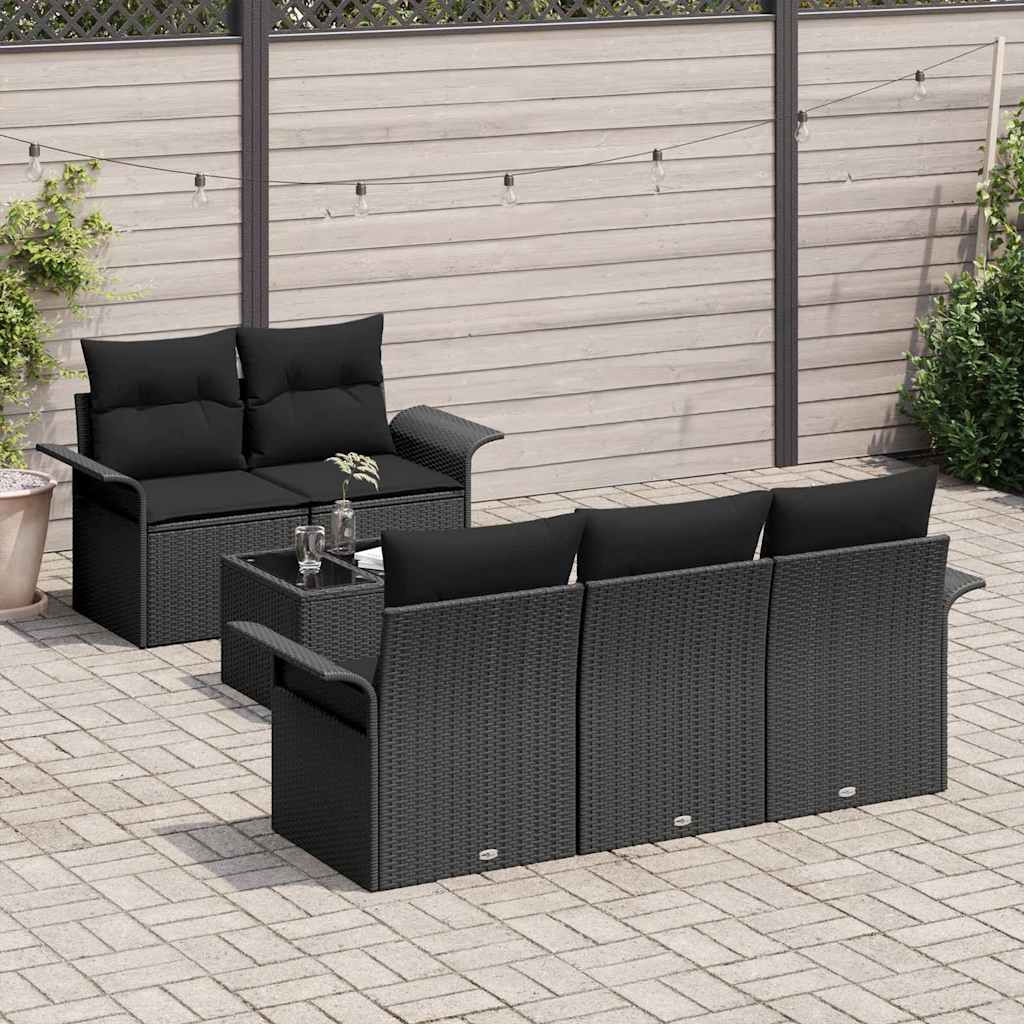 vidaXL Zestaw Sof na Ogród 6 pcs Czarny Polirattan, stal i szkło
