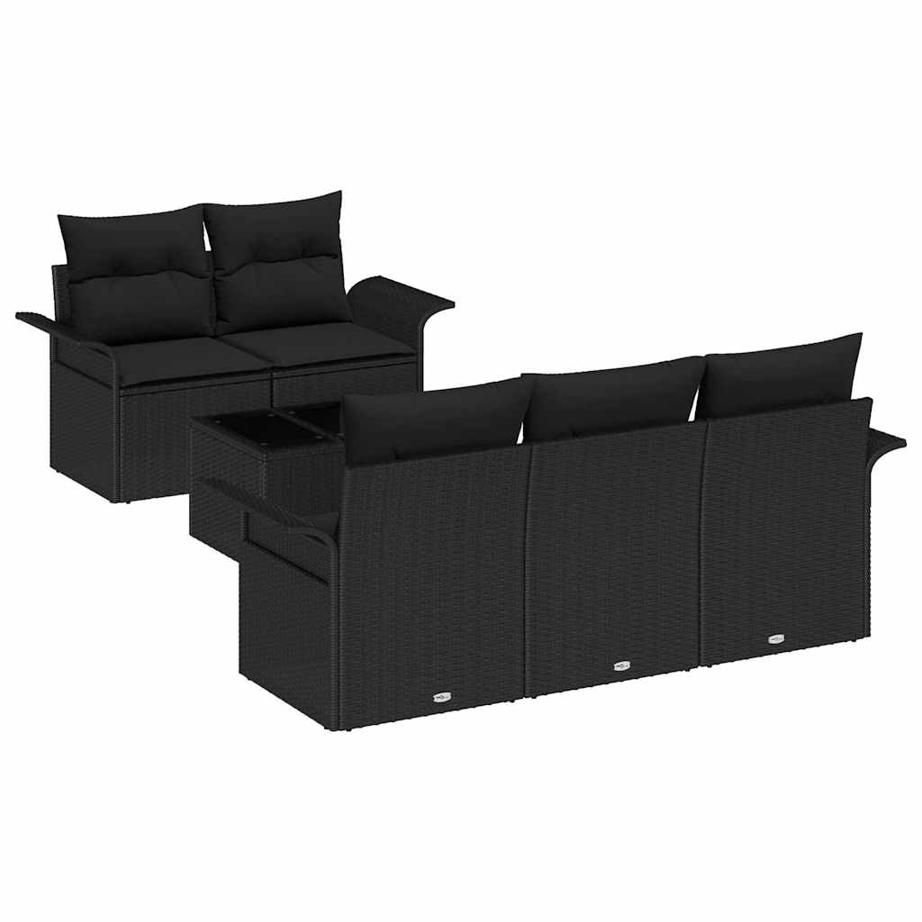 vidaXL Zestaw Sof na Ogród 6 pcs Czarny Polirattan, stal i szkło