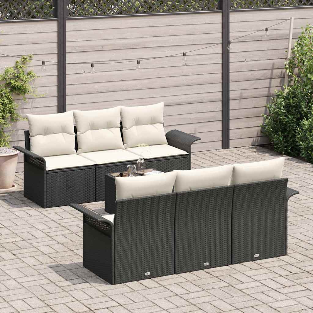 vidaXL Zestaw Sof na Ogród 7 pcs Czarny i kremowy polirattan