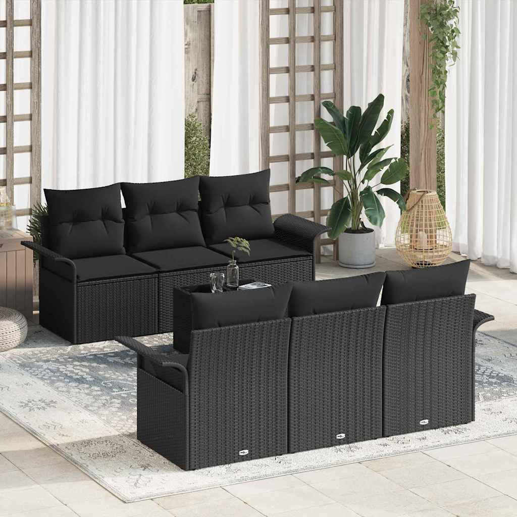 vidaXL Zestaw Sof na Ogród z poduszką 7 pcs Czarny polirattan