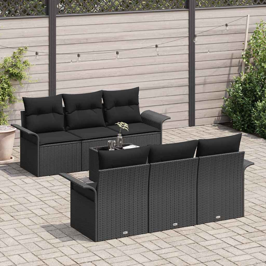 vidaXL Zestaw Sof na Ogród z poduszką 7 pcs Czarny polirattan