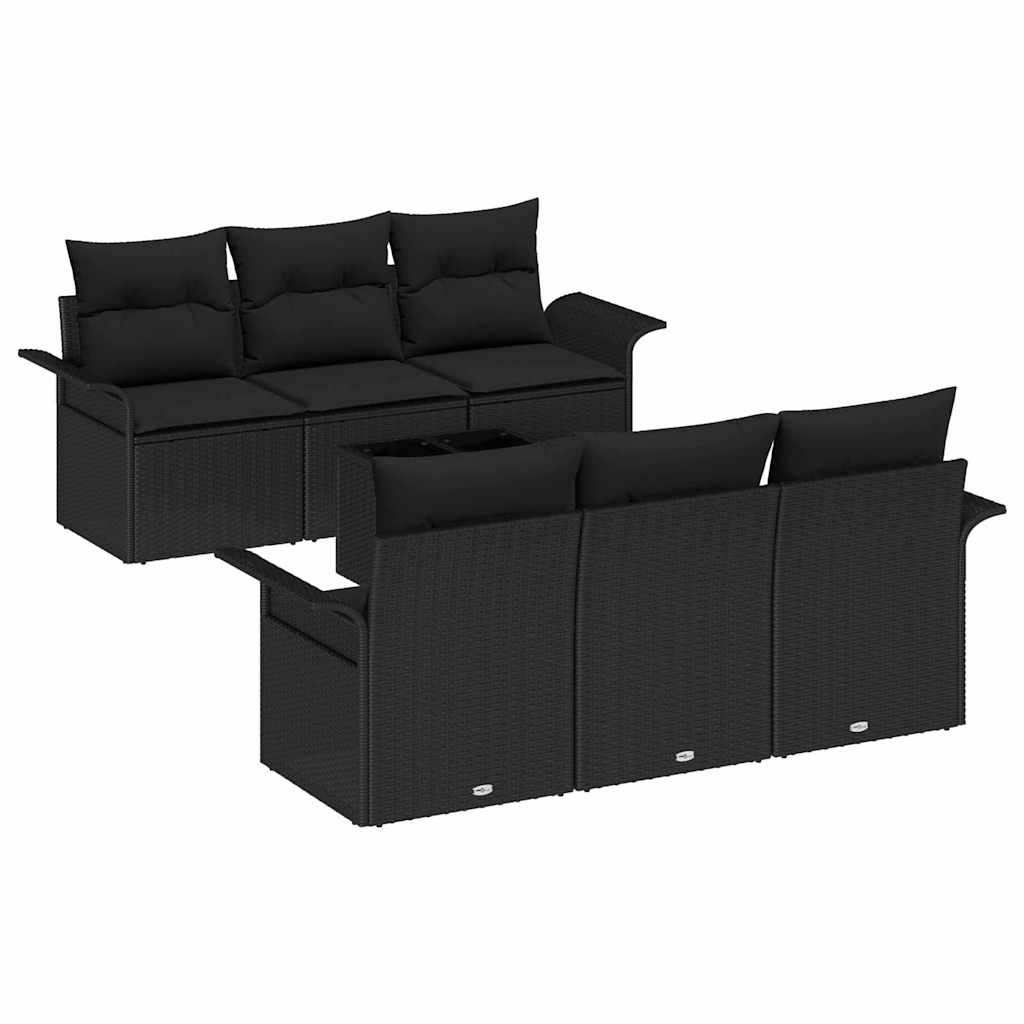vidaXL Zestaw Sof na Ogród z poduszką 7 pcs Czarny polirattan