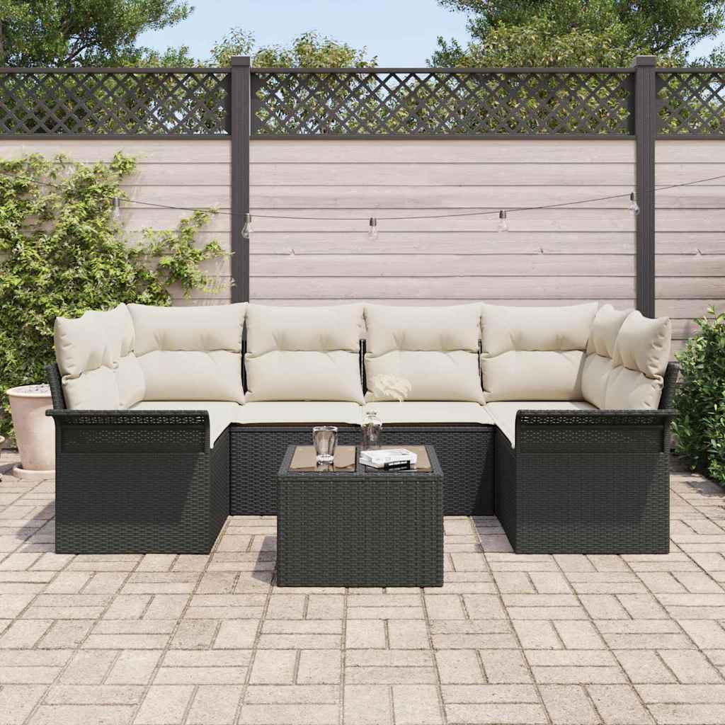vidaXL Zestaw Sof na Ogród 7 pcs Czarny i kremowy 55 x 55 x 37 cm