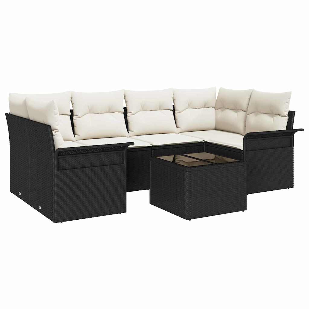vidaXL Zestaw Sof na Ogród 7 pcs Czarny i kremowy 55 x 55 x 37 cm