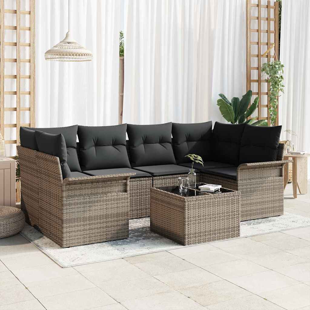vidaXL Zestaw Sof na Ogród 7 pcs Szary 55 x 55 x 37 cm polirattan