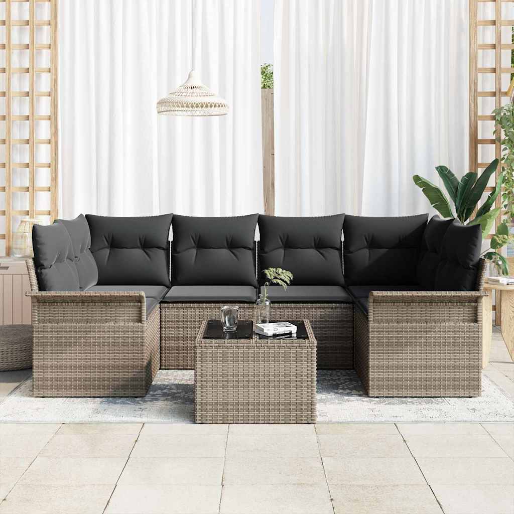 vidaXL Zestaw Sof na Ogród 7 pcs Szary 55 x 55 x 37 cm polirattan