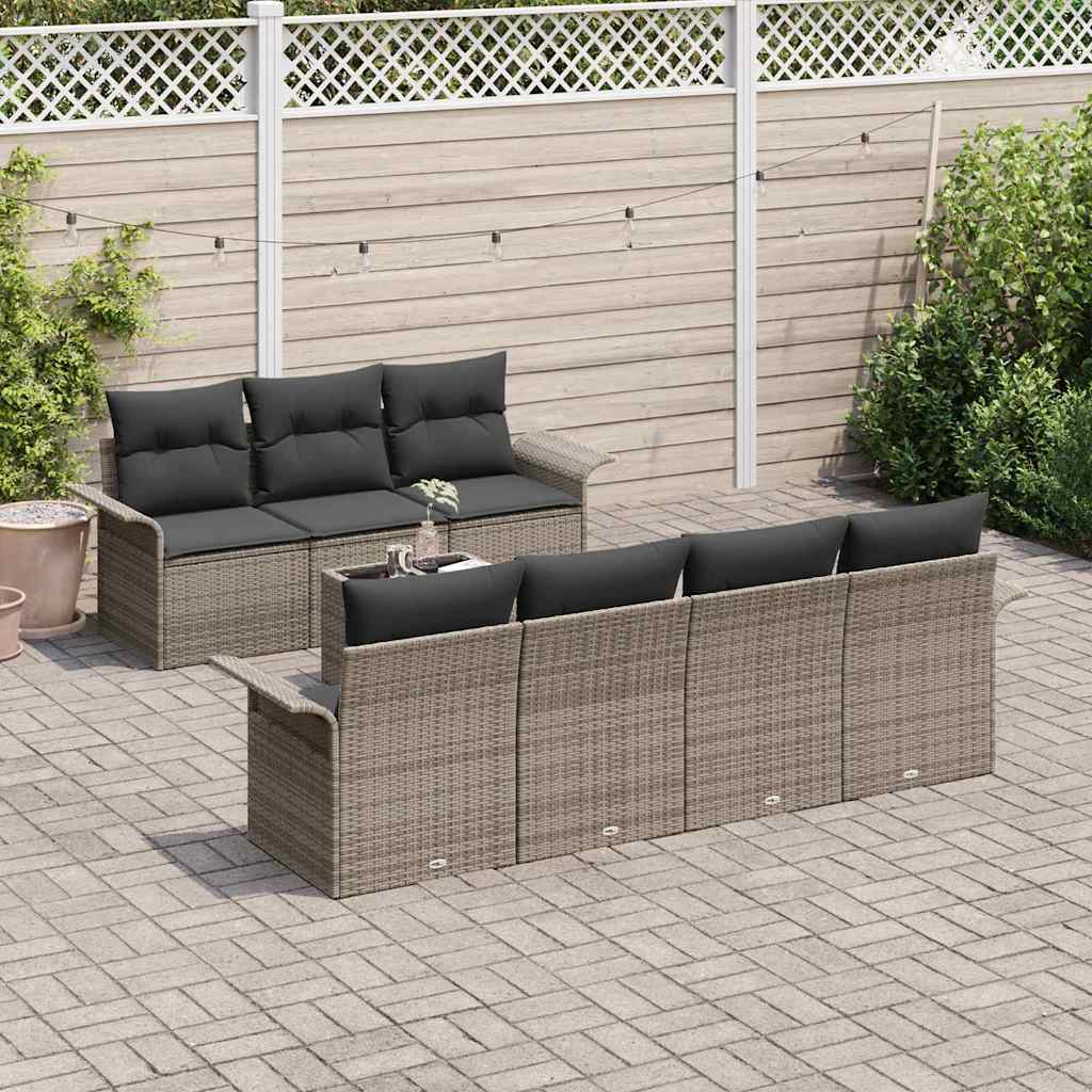 vidaXL Zestaw Sof na Ogród z poduszką 8 pcs Szary polirattan