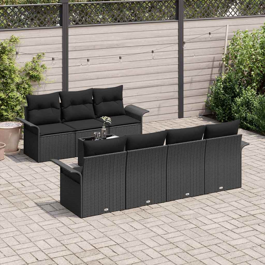 vidaXL Zestaw Sof na Ogród z poduszką 8 pcs Czarny polirattan