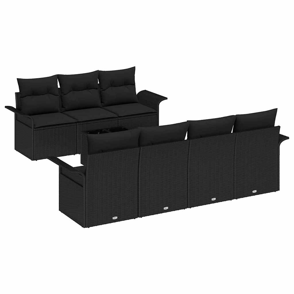 vidaXL Zestaw Sof na Ogród z poduszką 8 pcs Czarny polirattan